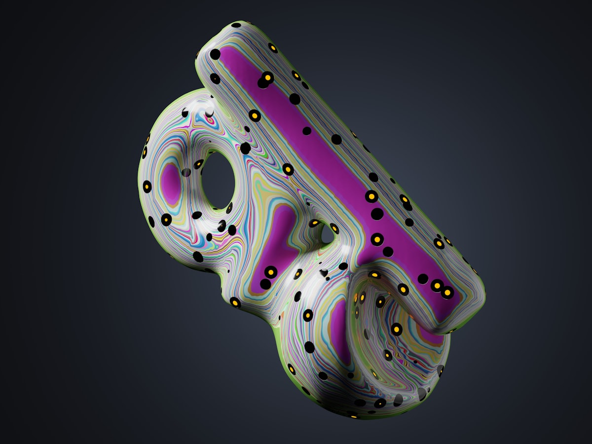 Abstract 3D rendered object with metallic purple surface, representing modern 3D content creation