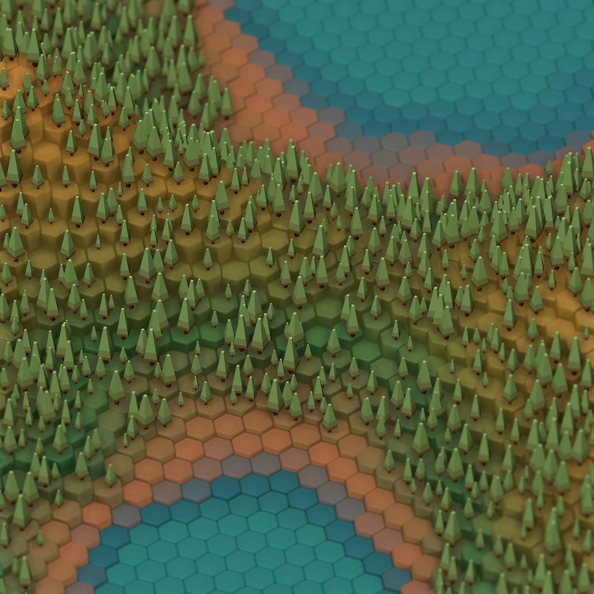 Hexagonal terrain map rendered in Blender, showcasing the 3D modeling capabilities enabled by OBJ file format