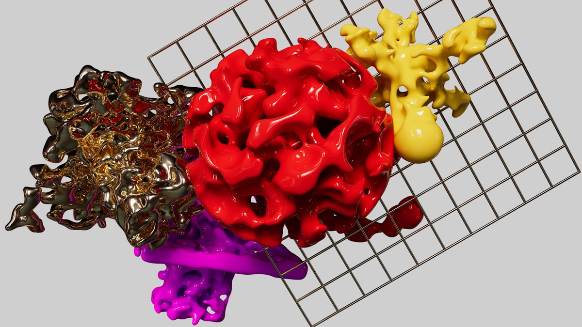 Colorful abstract 3D printed materials demonstrating multi-material capabilities of the 3MF format